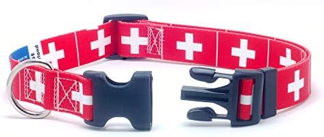 צווארון כלבים ורצועה מוגדרים עם דגל שוויץ | נהדר לחגים שוויצריים, אירועים מיוחדים, פסטיבלים, ימי עצמאות וכל